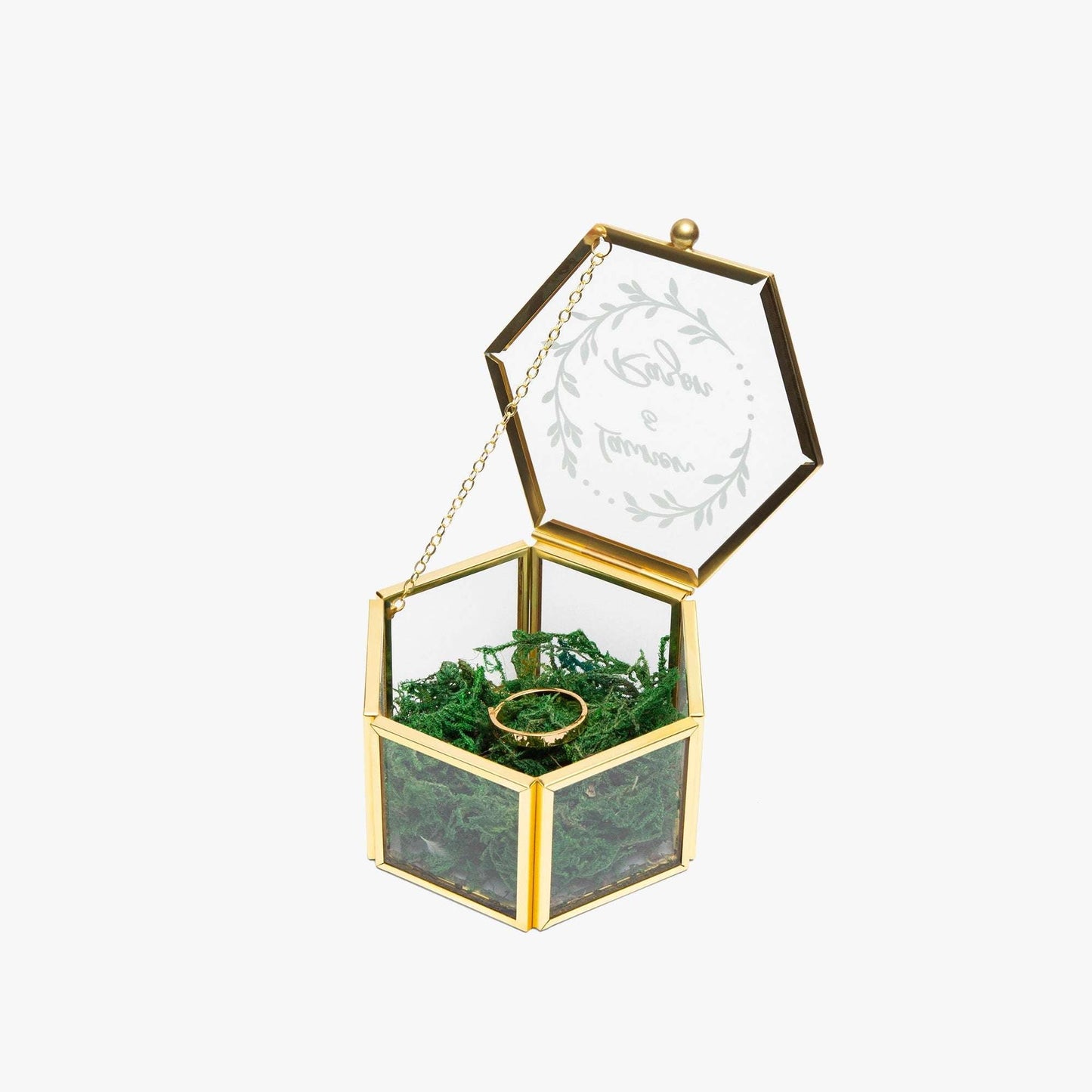 Hexagonal Glass Ring Box – Elegant Wedding Ring Display - Care & Keepsakes