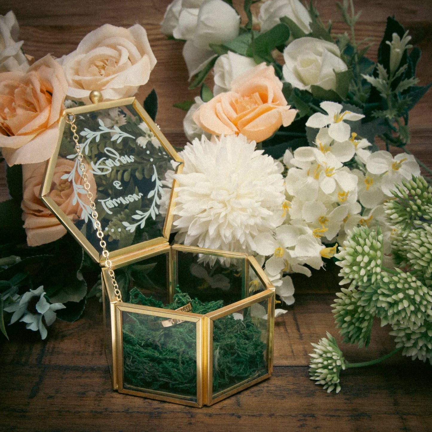 Hexagonal Glass Ring Box – Elegant Wedding Ring Display - Care & Keepsakes