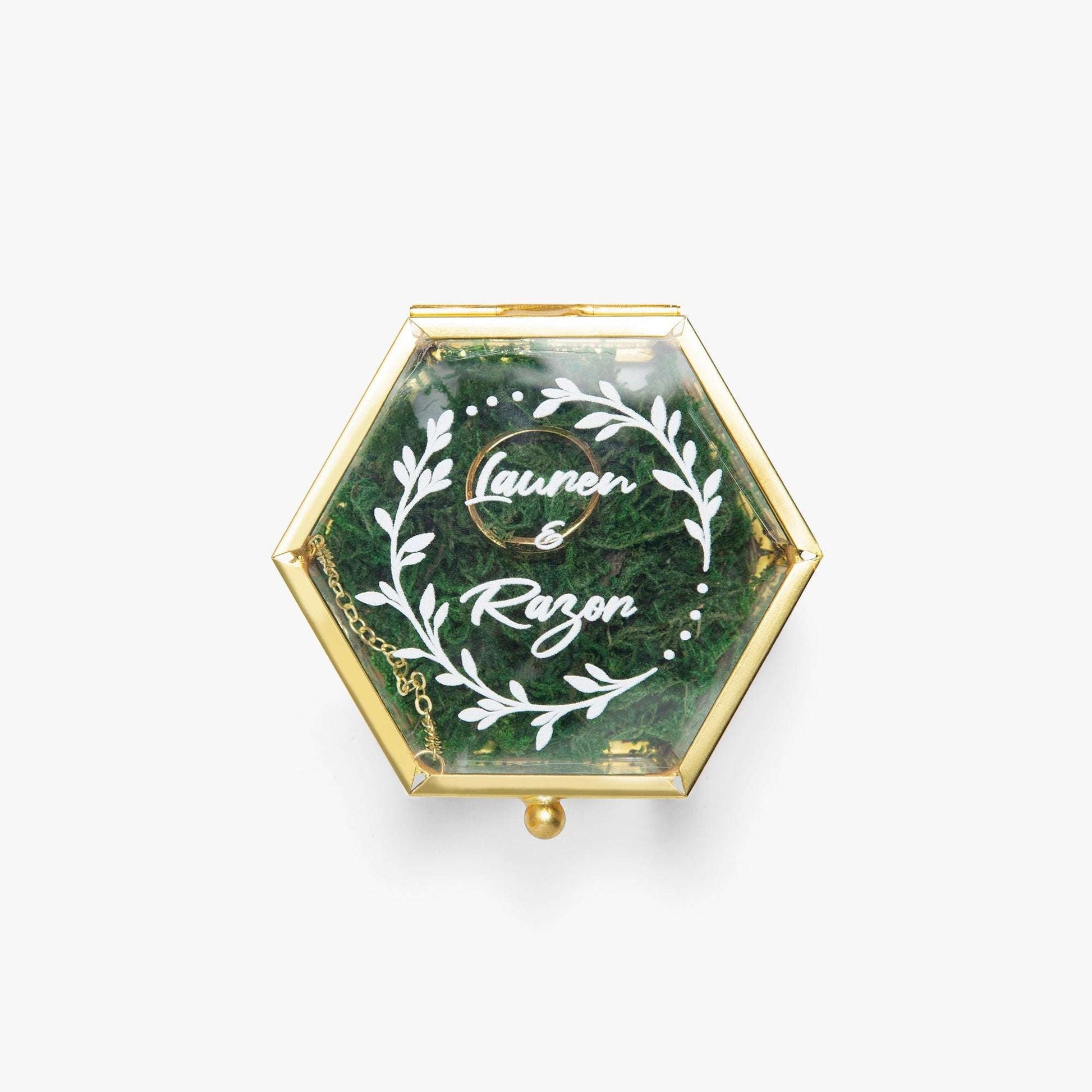 Hexagonal Glass Ring Box – Elegant Wedding Ring Display - Care & Keepsakes
