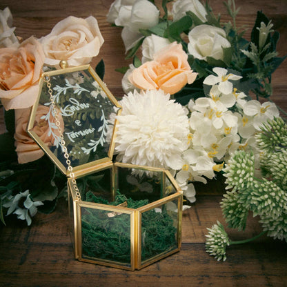 Hexagonal Glass Ring Box – Elegant Wedding Ring Display - Care & Keepsakes