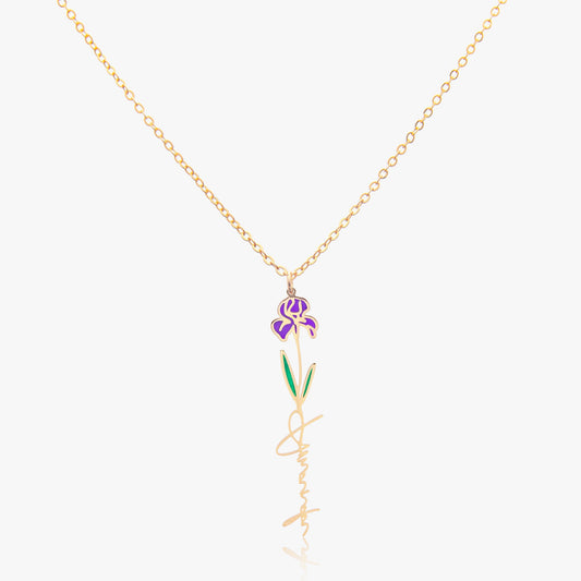 Personalized Iris Flower Name Necklace – Dainty Minimalist Jewelry Gift for Her | Custom Gold Name Pendant - Care & Keepsakes