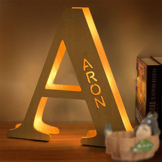 Personalized Wooden Alphabet LED Night Light – Custom Engraved Name Lamp - Care & Keepsakes